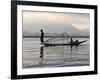 Intha Fisherman with Traditional Fish Trap, Unusual Leg-Rowing Technique, Lake Inle, Myanmar-Nigel Pavitt-Framed Photographic Print