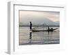 Intha Fisherman with Traditional Fish Trap, Unusual Leg-Rowing Technique, Lake Inle, Myanmar-Nigel Pavitt-Framed Photographic Print