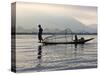 Intha Fisherman with Traditional Fish Trap, Unusual Leg-Rowing Technique, Lake Inle, Myanmar-Nigel Pavitt-Stretched Canvas