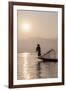 Intha Leg Rowing Fisherman at Dawn Silhouetted Against the Sun, Inle Lake, Nyaungshwe-Stephen Studd-Framed Photographic Print