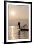 Intha Leg Rowing Fisherman at Dawn Silhouetted Against the Sun, Inle Lake, Nyaungshwe-Stephen Studd-Framed Photographic Print