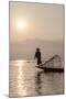 Intha Leg Rowing Fisherman at Dawn Silhouetted Against the Sun, Inle Lake, Nyaungshwe-Stephen Studd-Mounted Photographic Print