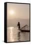 Intha Leg Rowing Fisherman at Dawn Silhouetted Against the Sun, Inle Lake, Nyaungshwe-Stephen Studd-Framed Stretched Canvas