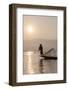 Intha Leg Rowing Fisherman at Dawn Silhouetted Against the Sun, Inle Lake, Nyaungshwe-Stephen Studd-Framed Photographic Print