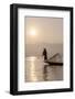 Intha Leg Rowing Fisherman at Dawn Silhouetted Against the Sun, Inle Lake, Nyaungshwe-Stephen Studd-Framed Photographic Print