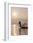 Intha Leg Rowing Fisherman at Dawn Silhouetted Against the Sun, Inle Lake, Nyaungshwe-Stephen Studd-Framed Photographic Print