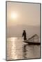 Intha Leg Rowing Fisherman at Dawn Silhouetted Against the Sun, Inle Lake, Nyaungshwe-Stephen Studd-Mounted Photographic Print