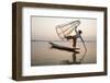 Intha Leg Rowing Fisherman at Dawn Sunrise, Inle Lake, Nyaungshwe-Stephen Studd-Framed Photographic Print