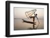 Intha Leg Rowing Fisherman at Dawn Sunrise, Inle Lake, Nyaungshwe-Stephen Studd-Framed Photographic Print