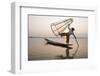 Intha Leg Rowing Fisherman at Dawn Sunrise, Inle Lake, Nyaungshwe-Stephen Studd-Framed Photographic Print