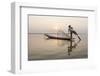 Intha Leg Rowing Fisherman at Dawn Sunrise, Inle Lake, Nyaungshwe-Stephen Studd-Framed Photographic Print