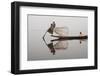 Intha Leg Rowing Fisherman Reflected in Water Dawn with Young Girl, Inle Lake, Nyaungshwe-Stephen Studd-Framed Photographic Print