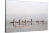 Intha Leg Rowing Fishermen at Dusk, Inle Lake, Nyaungshwe, Shan State, Myanmar (Burma), Asia-Stephen Studd-Stretched Canvas