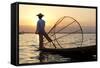 Intha 'Leg Rowing' Fishermen at Sunset on Inle Lake-Lee Frost-Framed Stretched Canvas