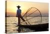 Intha 'Leg Rowing' Fishermen at Sunset on Inle Lake-Lee Frost-Stretched Canvas