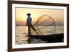 Intha 'Leg Rowing' Fishermen at Sunset on Inle Lake-Lee Frost-Framed Photographic Print