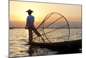 Intha 'Leg Rowing' Fishermen at Sunset on Inle Lake-Lee Frost-Mounted Photographic Print