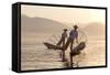 Intha 'Leg Rowing' Fishermen at Sunset on Inle Lake-Lee Frost-Framed Stretched Canvas