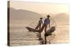 Intha 'Leg Rowing' Fishermen at Sunset on Inle Lake-Lee Frost-Stretched Canvas