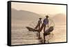 Intha 'Leg Rowing' Fishermen at Sunset on Inle Lake-Lee Frost-Framed Stretched Canvas