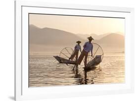 Intha 'Leg Rowing' Fishermen at Sunset on Inle Lake-Lee Frost-Framed Photographic Print