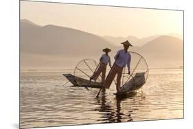 Intha 'Leg Rowing' Fishermen at Sunset on Inle Lake-Lee Frost-Mounted Photographic Print