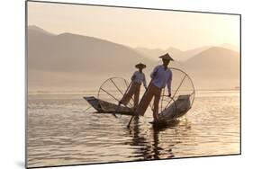 Intha 'Leg Rowing' Fishermen at Sunset on Inle Lake-Lee Frost-Mounted Photographic Print