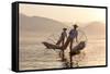 Intha 'Leg Rowing' Fishermen at Sunset on Inle Lake-Lee Frost-Framed Stretched Canvas