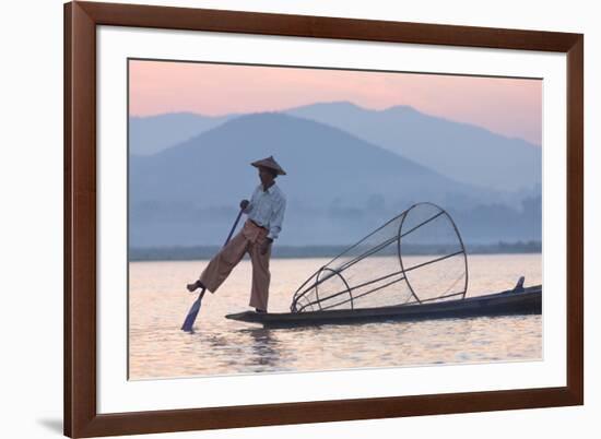 Intha 'Leg Rowing' Fishermen at Sunset on Inle Lake-Lee Frost-Framed Photographic Print