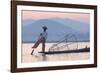 Intha 'Leg Rowing' Fishermen at Sunset on Inle Lake-Lee Frost-Framed Photographic Print