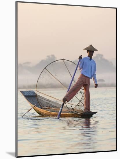 Intha 'Leg Rowing' Fishermen at Sunset on Inle Lake-Lee Frost-Mounted Photographic Print