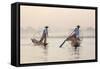 Intha 'Leg Rowing' Fishermen at Sunset on Inle Lake-Lee Frost-Framed Stretched Canvas