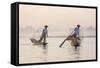 Intha 'Leg Rowing' Fishermen at Sunset on Inle Lake-Lee Frost-Framed Stretched Canvas