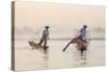 Intha 'Leg Rowing' Fishermen at Sunset on Inle Lake-Lee Frost-Stretched Canvas