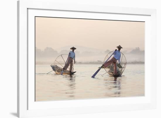 Intha 'Leg Rowing' Fishermen at Sunset on Inle Lake-Lee Frost-Framed Photographic Print