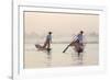 Intha 'Leg Rowing' Fishermen at Sunset on Inle Lake-Lee Frost-Framed Photographic Print