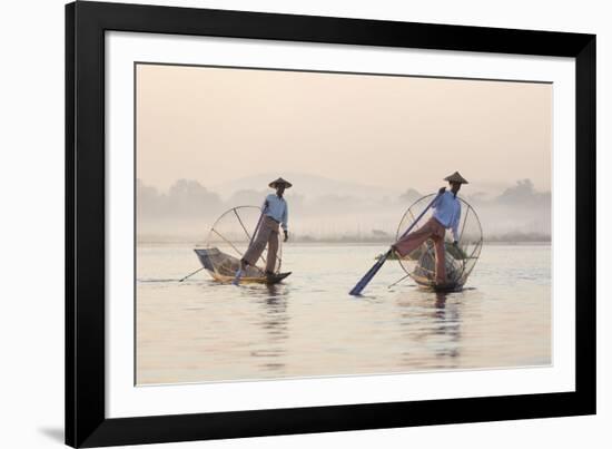 Intha 'Leg Rowing' Fishermen at Sunset on Inle Lake-Lee Frost-Framed Photographic Print