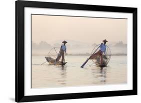 Intha 'Leg Rowing' Fishermen at Sunset on Inle Lake-Lee Frost-Framed Photographic Print