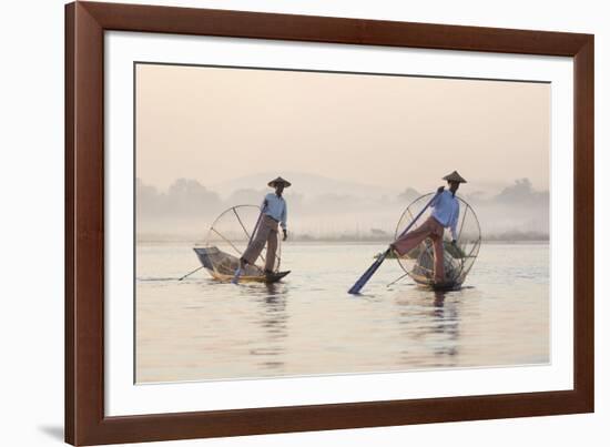 Intha 'Leg Rowing' Fishermen at Sunset on Inle Lake-Lee Frost-Framed Photographic Print