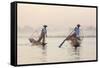 Intha 'Leg Rowing' Fishermen at Sunset on Inle Lake-Lee Frost-Framed Stretched Canvas