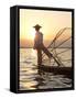 Intha 'Leg Rowing' Fishermen at Sunset on Inle Lake-Lee Frost-Framed Stretched Canvas