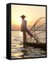 Intha 'Leg Rowing' Fishermen at Sunset on Inle Lake-Lee Frost-Framed Stretched Canvas
