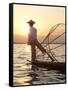 Intha 'Leg Rowing' Fishermen at Sunset on Inle Lake-Lee Frost-Framed Stretched Canvas