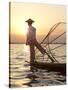 Intha 'Leg Rowing' Fishermen at Sunset on Inle Lake-Lee Frost-Stretched Canvas