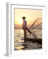 Intha 'Leg Rowing' Fishermen at Sunset on Inle Lake-Lee Frost-Framed Photographic Print