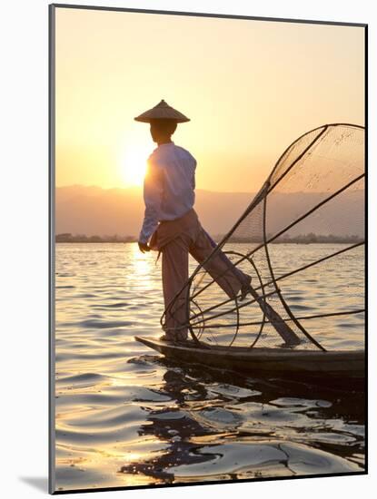 Intha 'Leg Rowing' Fishermen at Sunset on Inle Lake-Lee Frost-Mounted Photographic Print