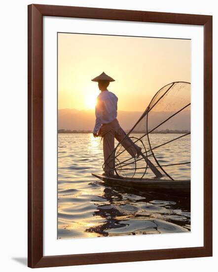 Intha 'Leg Rowing' Fishermen at Sunset on Inle Lake-Lee Frost-Framed Photographic Print