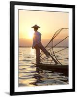 Intha 'Leg Rowing' Fishermen at Sunset on Inle Lake-Lee Frost-Framed Photographic Print