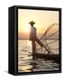 Intha 'Leg Rowing' Fishermen at Sunset on Inle Lake-Lee Frost-Framed Stretched Canvas