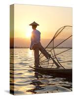 Intha 'Leg Rowing' Fishermen at Sunset on Inle Lake-Lee Frost-Stretched Canvas